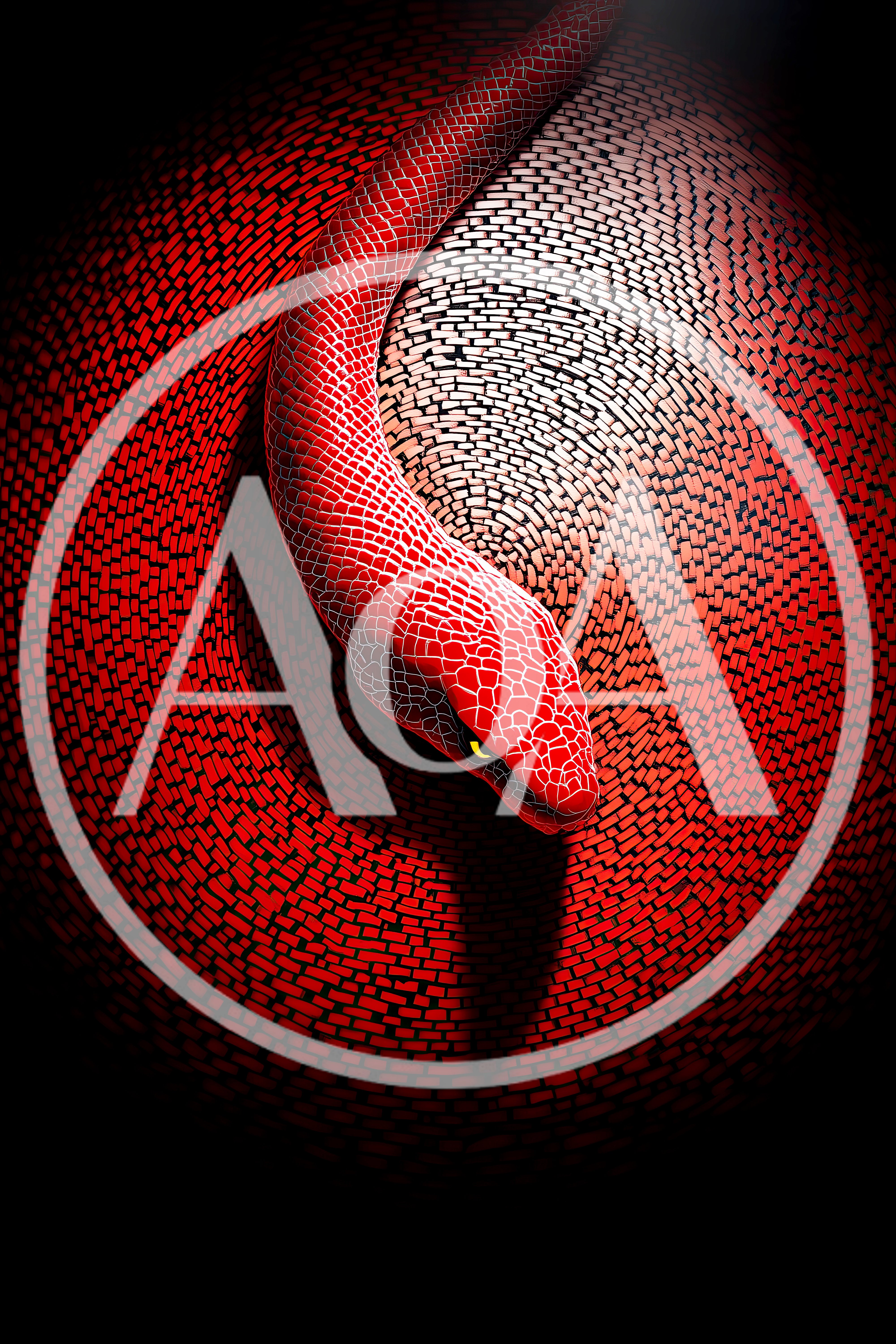 Red Snake Coiled On A Circular Mosaic Background