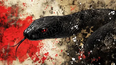 Black Snake With Red Eyes On Abstract Background