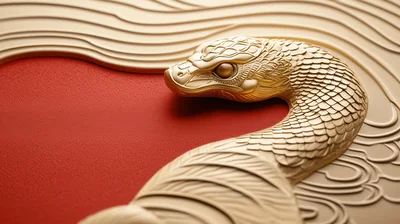 Golden Snake Sculpture On Red Textured Background