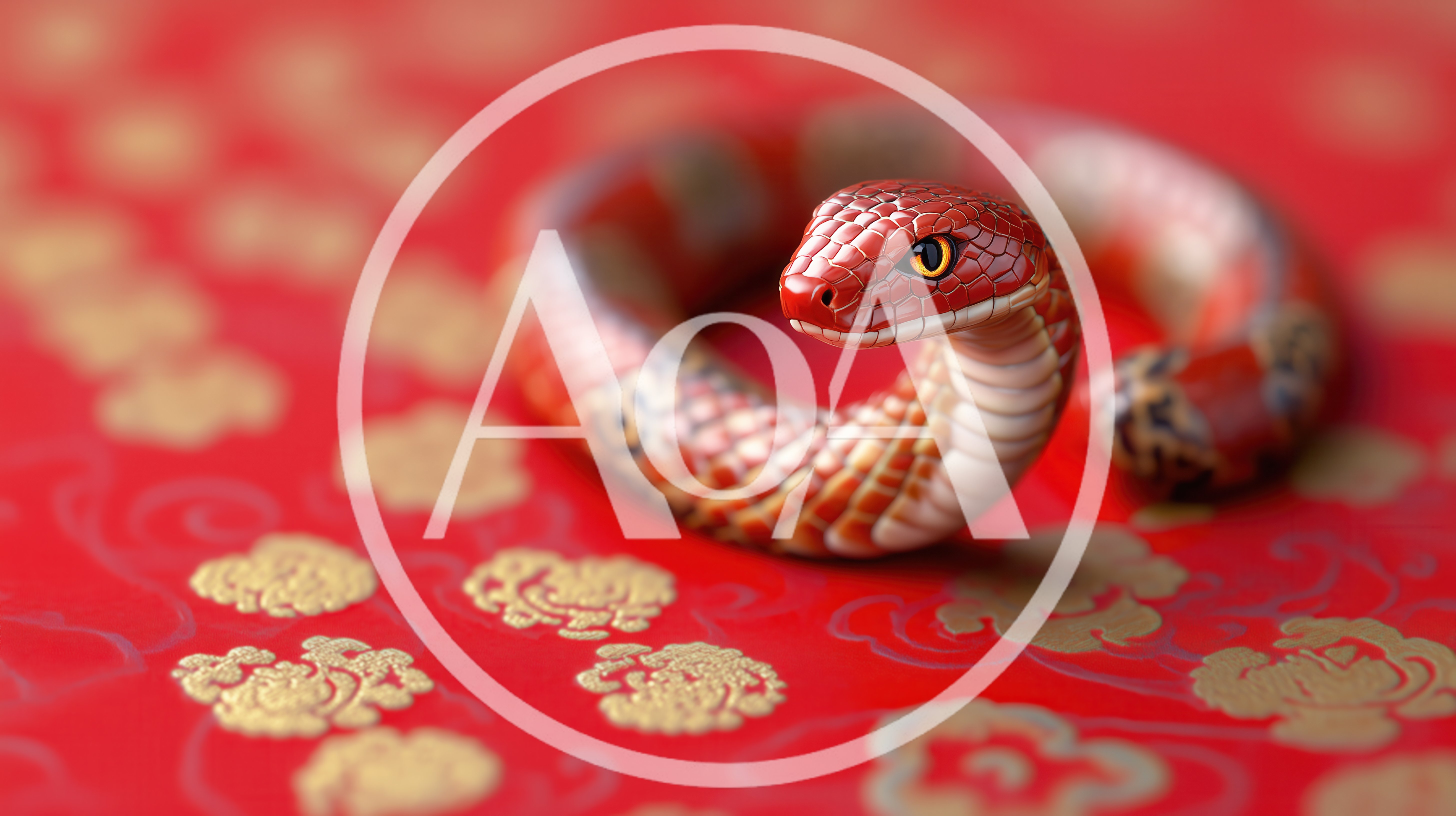 Red Snake Coiled On Traditional Chinese Patterned Background