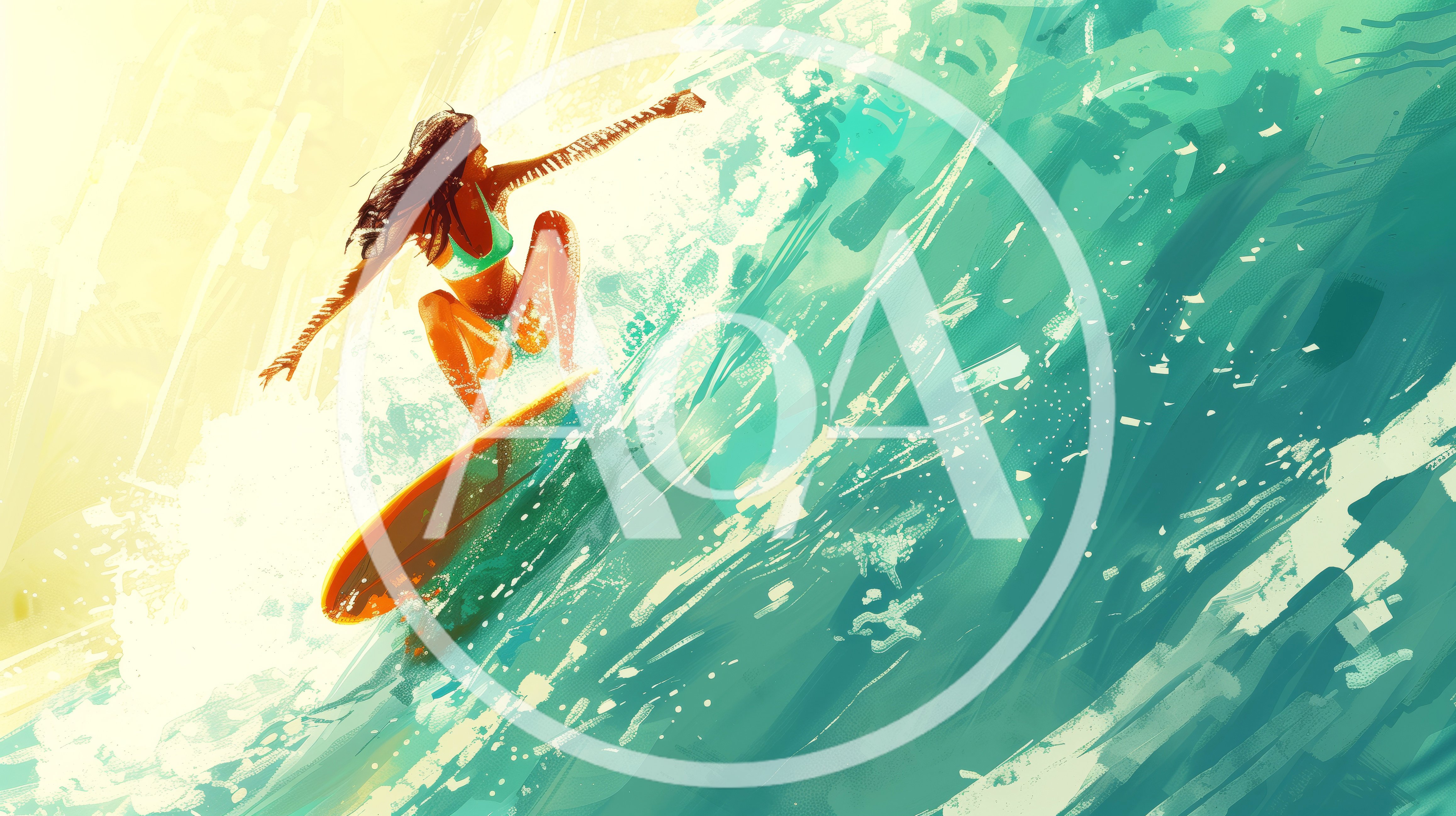 Woman Surfing A Large Ocean Wave