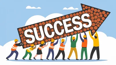 Diverse Team Carrying Large Success Arrow Sign