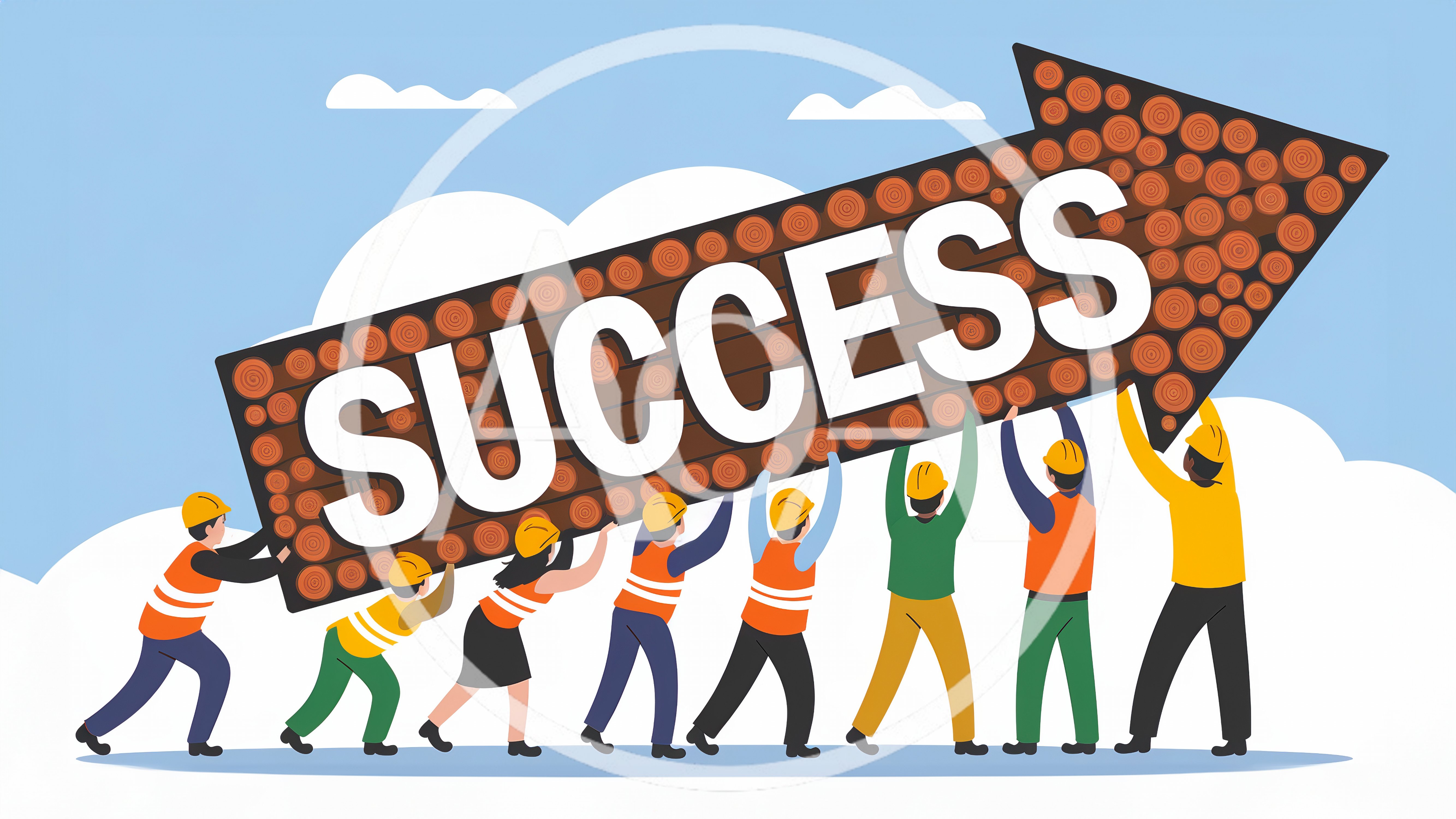 Diverse Team Carrying Large Success Arrow Sign