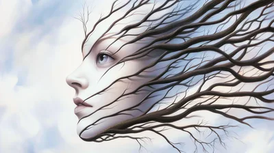 Surreal Portrait Of A Woman Merging With Tree Branches