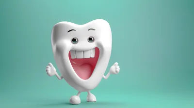 3D Cartoon Tooth Character Smiling Happily
