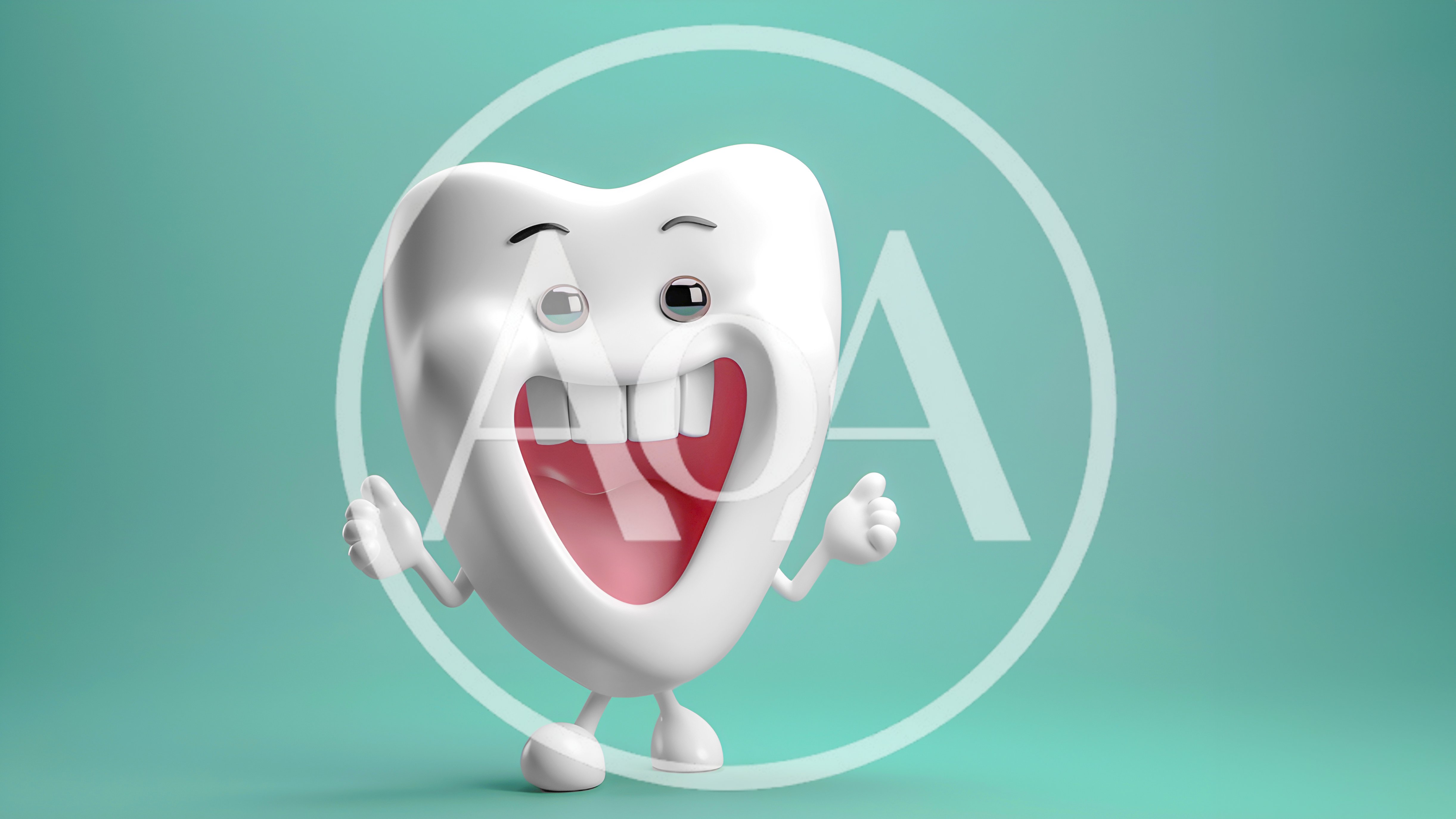 3D Cartoon Tooth Character Smiling Happily