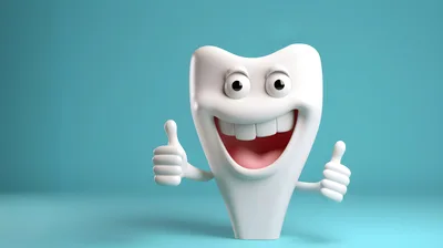 3D Cartoon Tooth Character Giving Double Thumbs Up
