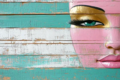 Artistic Portrait Of A Woman Painted On Wooden Planks
