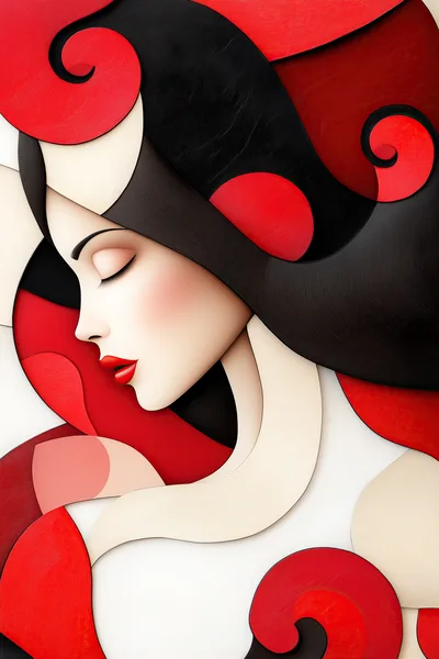 Abstract Stylized Portrait Of A Woman With Flowing Hair