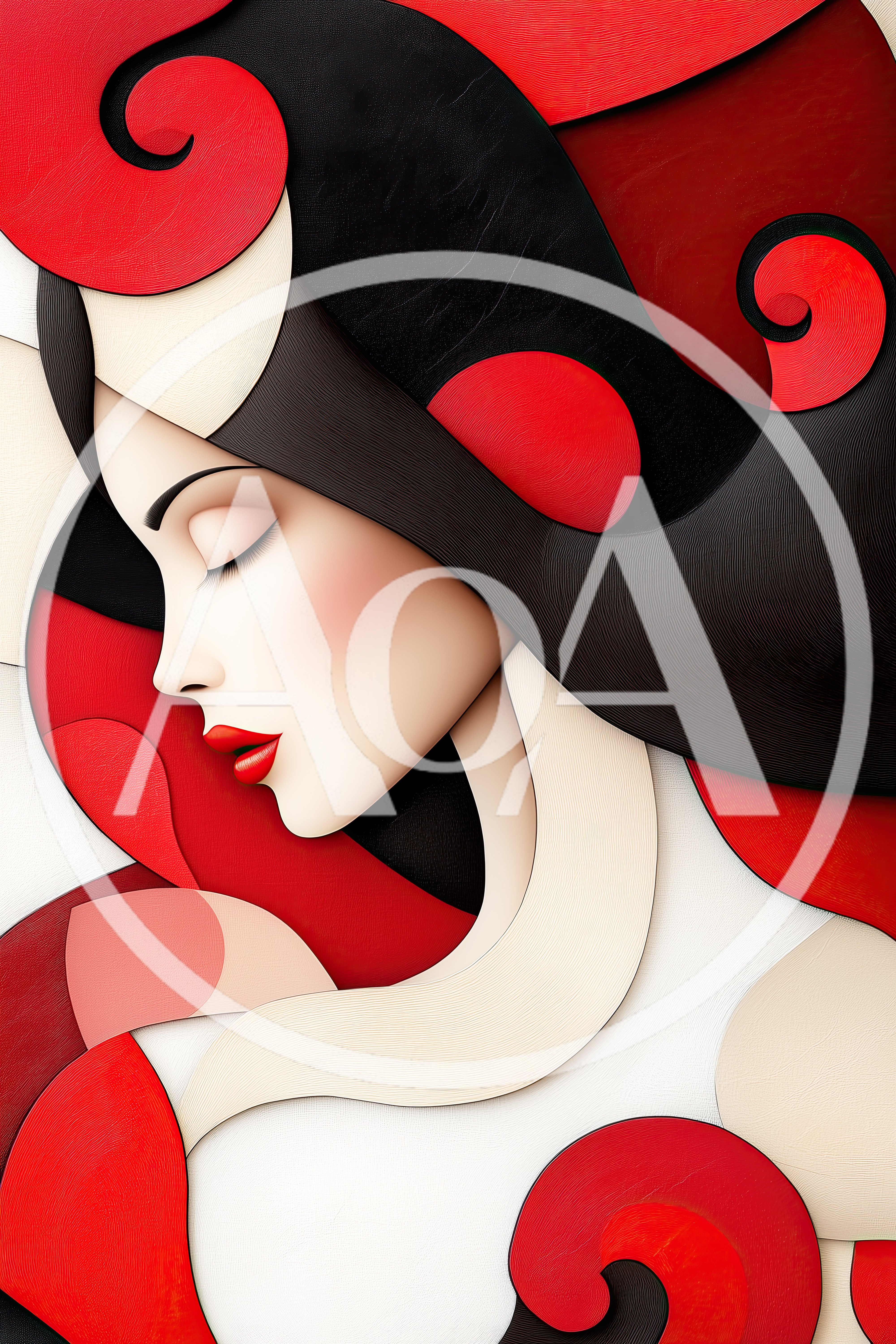 Abstract Stylized Portrait Of A Woman With Flowing Hair
