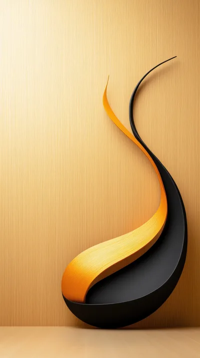 Abstract Sculptural Form With Orange And Black Curves