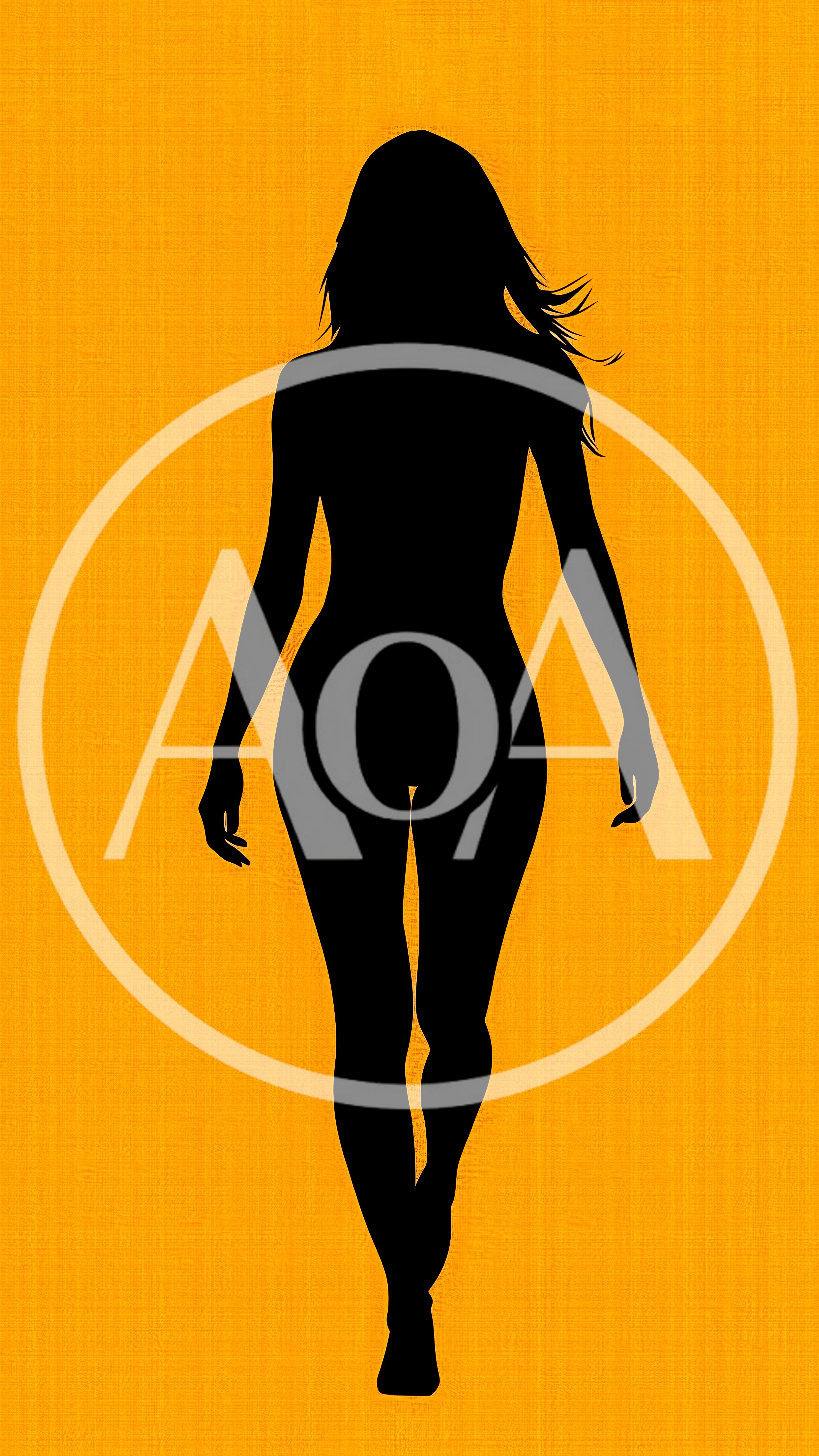 Silhouette Of A Woman Walking On Orange Background