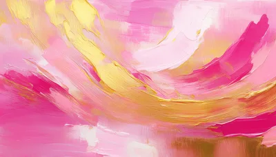 Abstract Oil Painting With Pink And Gold Swirls