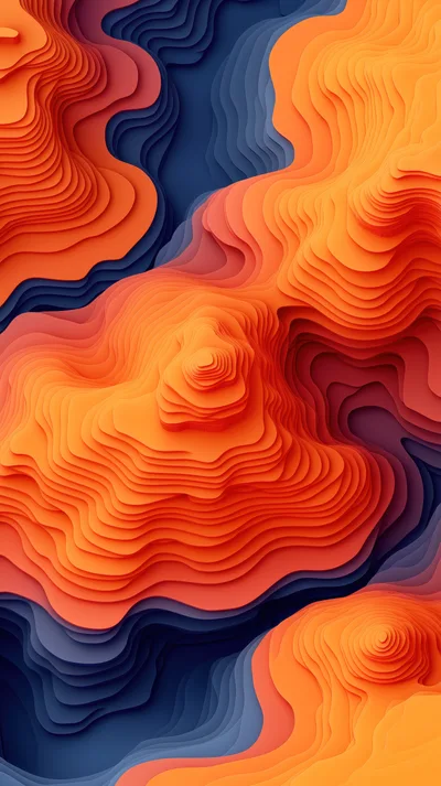 Abstract Topographic Map With Layered Orange And Blue Waves
