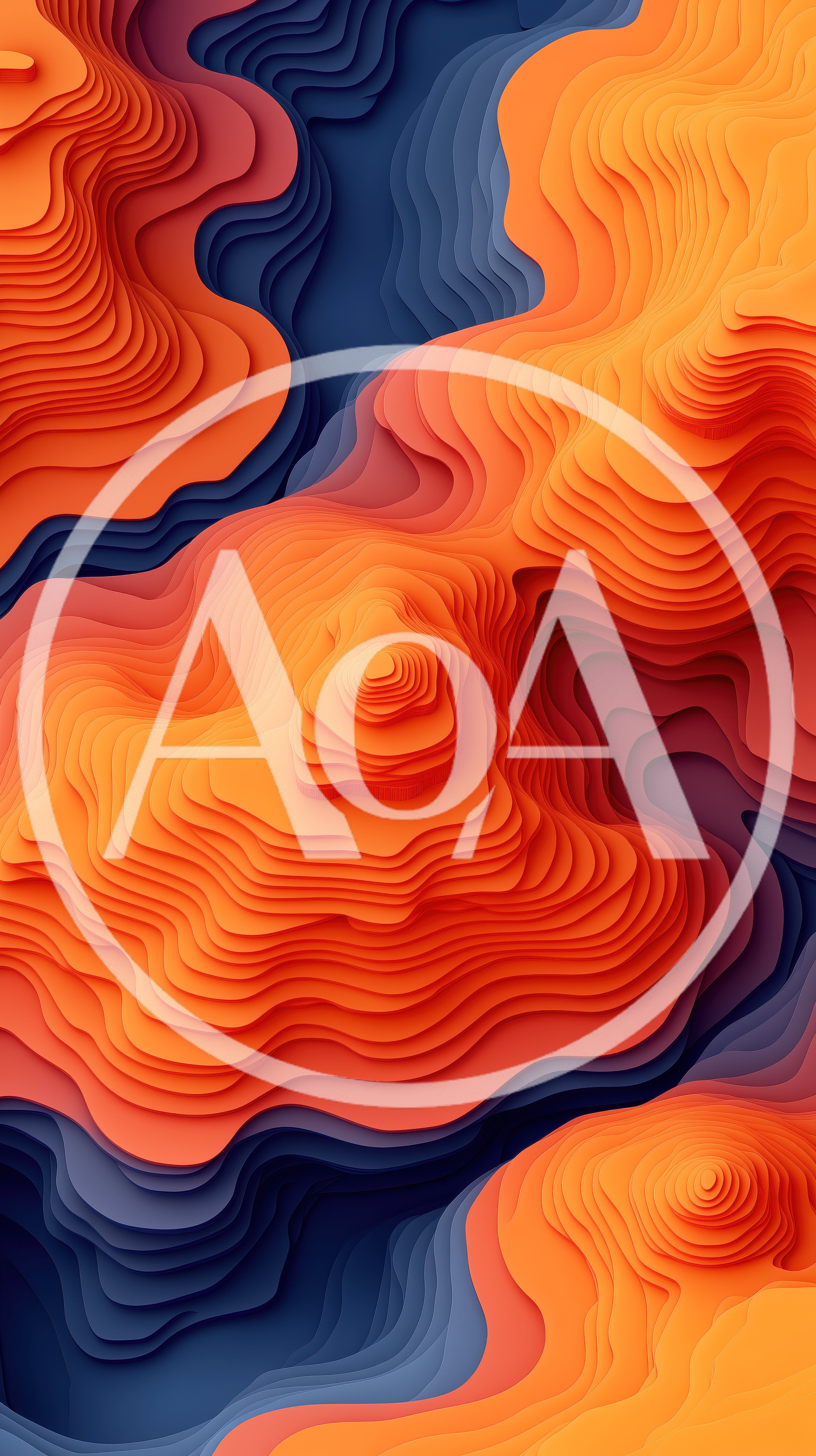 Abstract Topographic Map With Layered Orange And Blue Waves