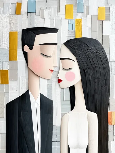 Stylized Illustration Of A Couple In A Romantic Embrace