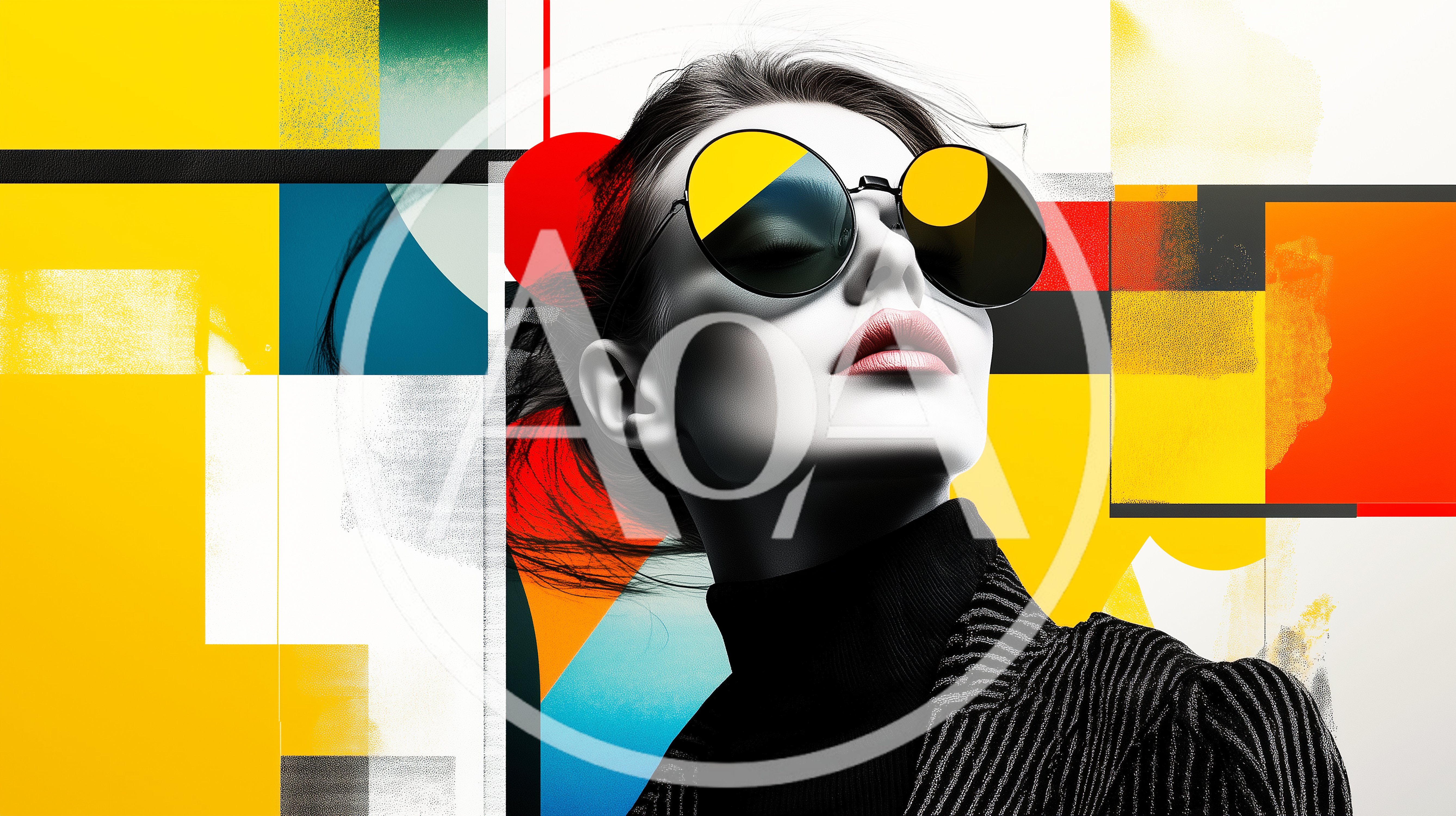 Stylish Woman Wearing Sunglasses Against Abstract Geometric Background