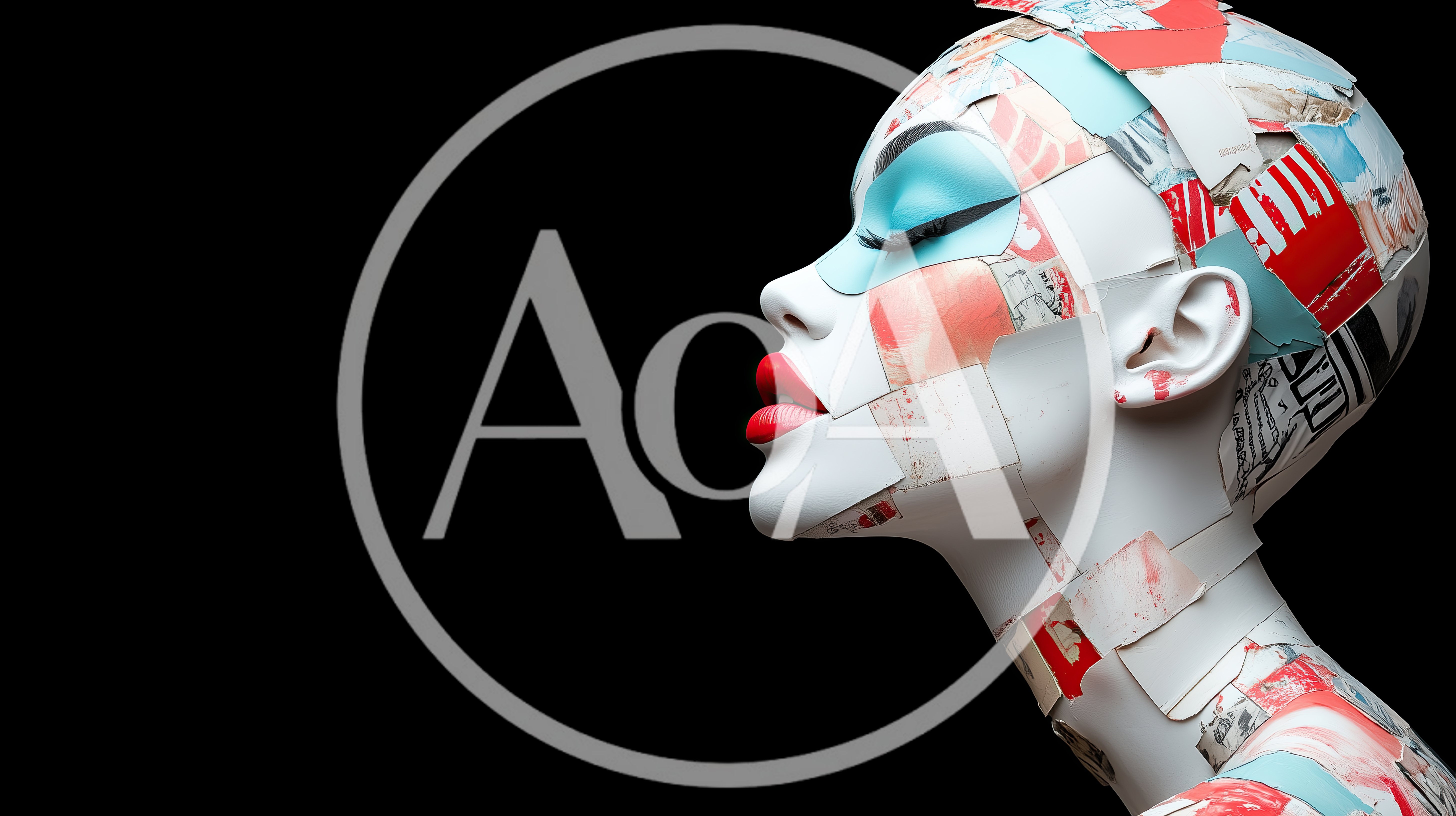 Abstract Collage Mannequin Head With Artistic Makeup