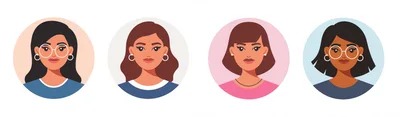 Set of Four Diverse Female Avatar Portraits