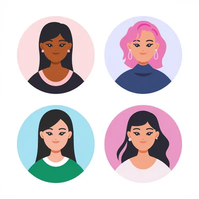 Set Of Four Diverse Female Avatar Portraits
