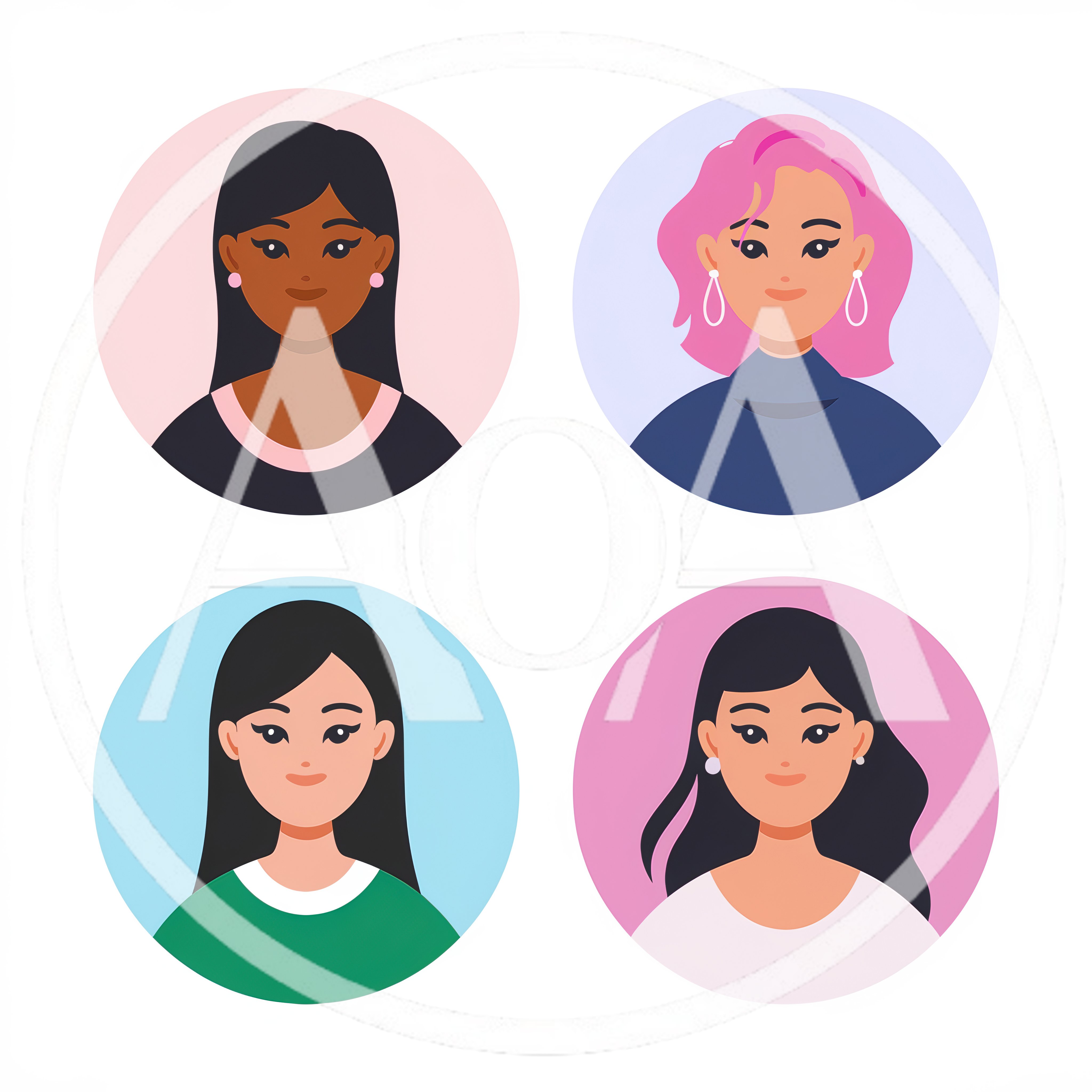 Set Of Four Diverse Female Avatar Portraits