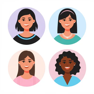 Set Of Four Diverse Female Avatar Portraits