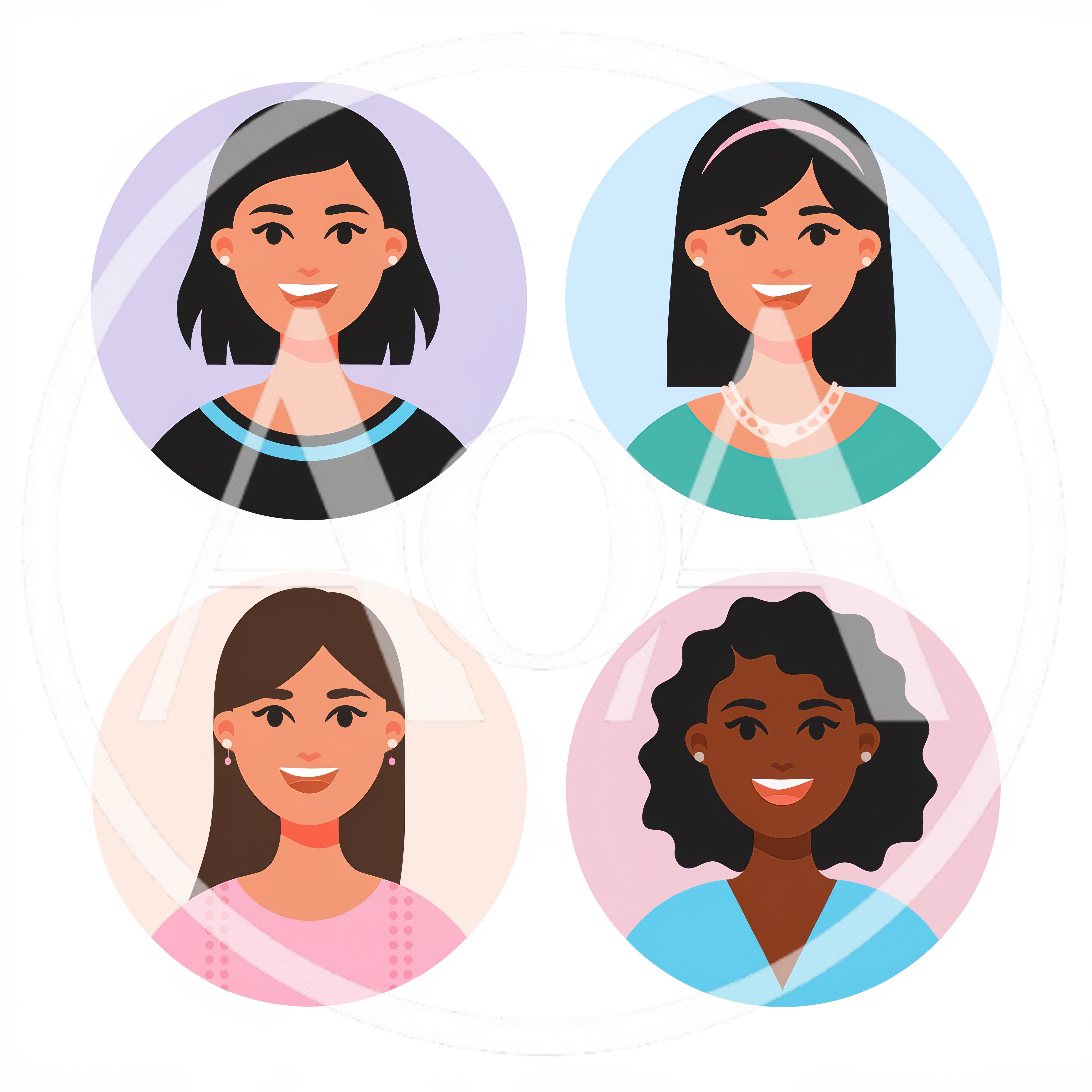 Set Of Four Diverse Female Avatar Portraits