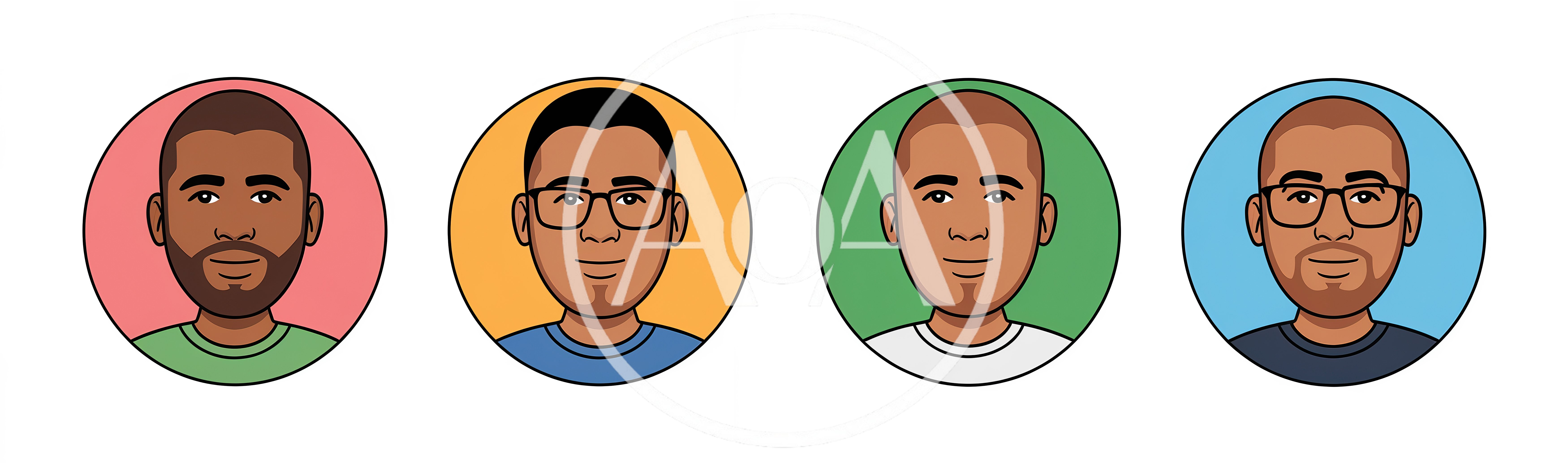 Four Diverse Male Avatar Portraits In Circular Frames