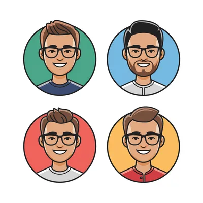Set Of Four Cartoon Male Avatar Portraits