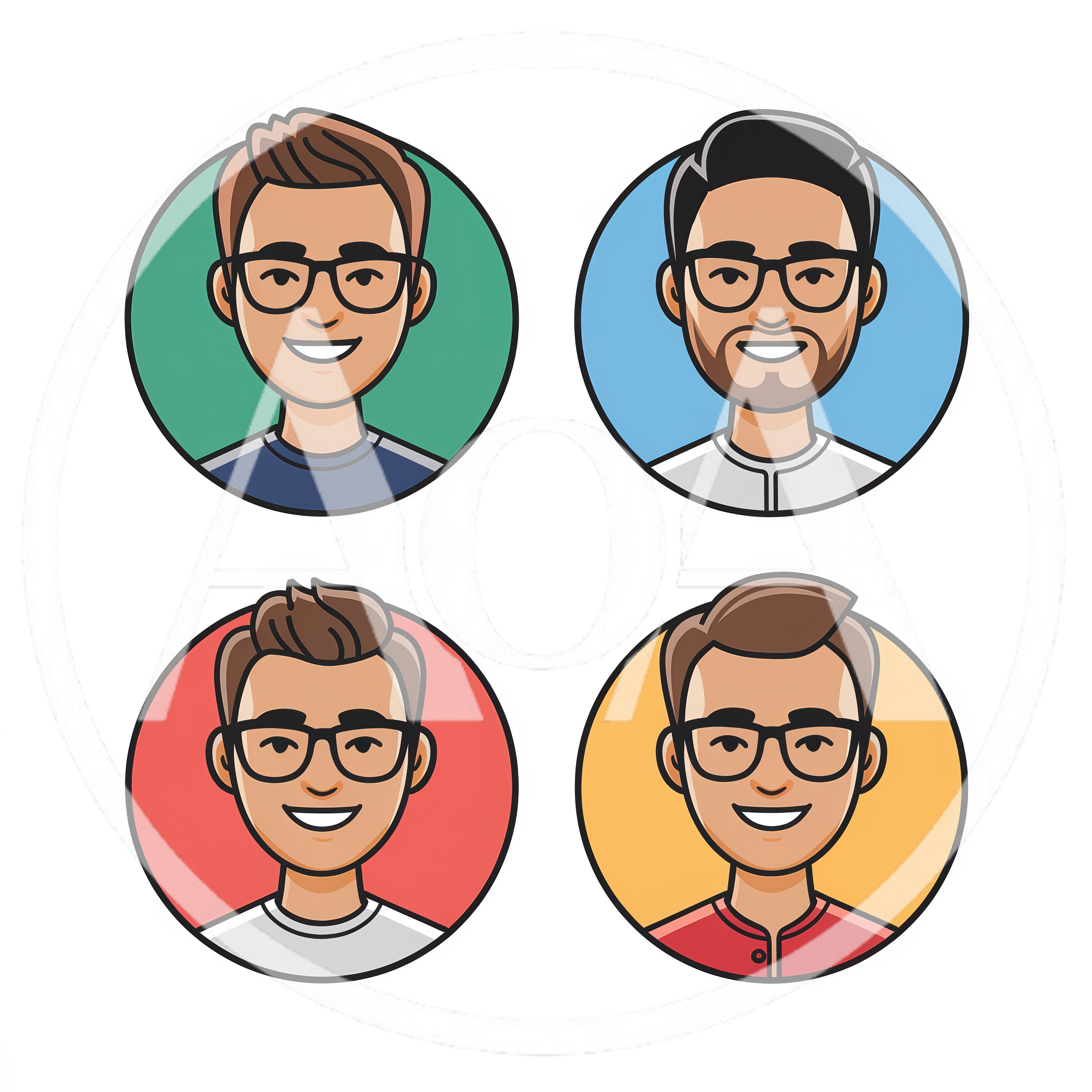 Set Of Four Cartoon Male Avatar Portraits