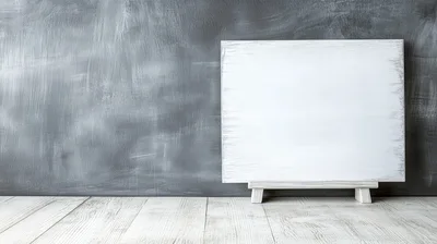 Blank White Wooden Sign on Easel Against Chalkboard