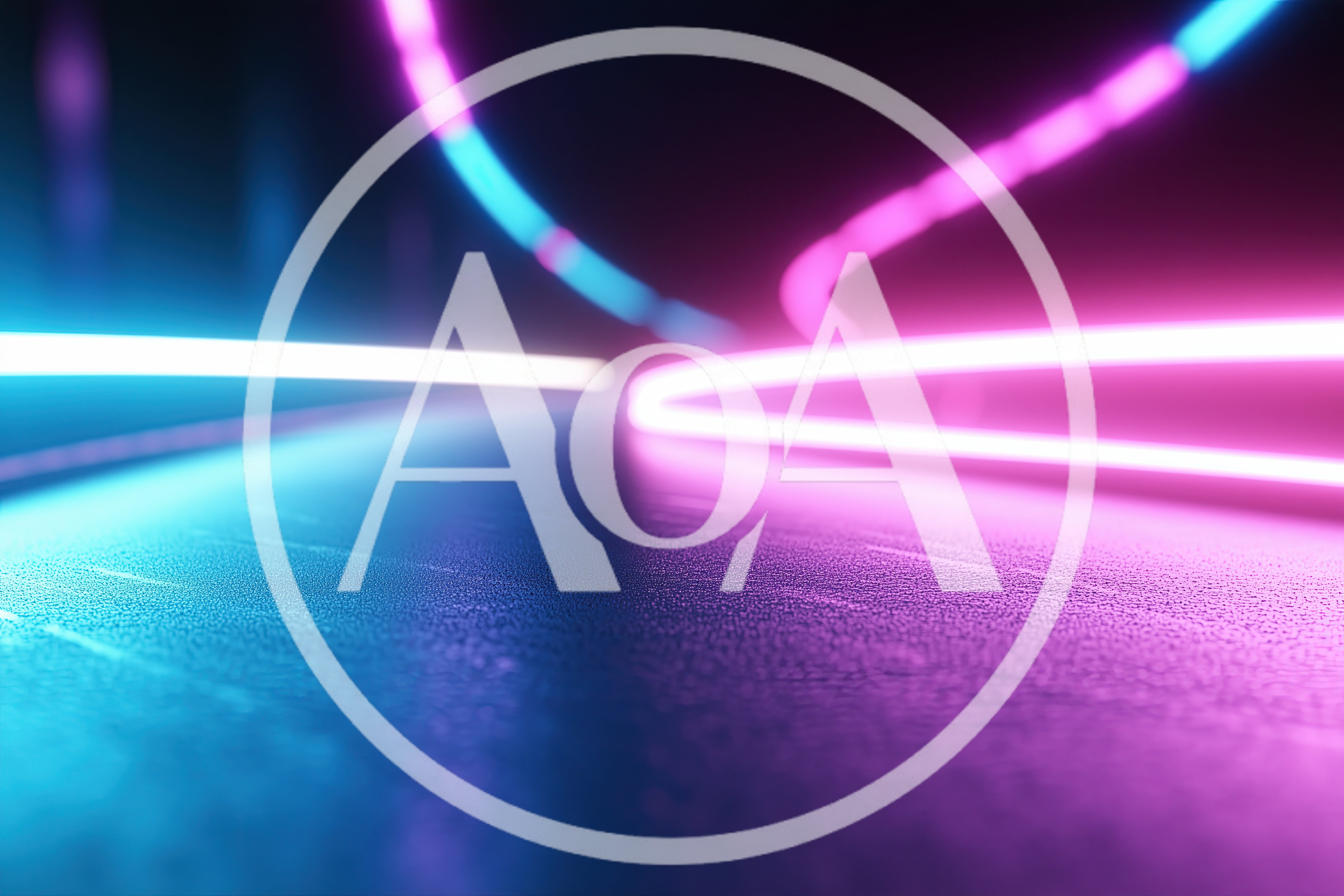 Abstract Neon Light Trails On Dark Reflective Surface