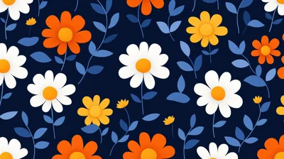 Seamless Floral Pattern With Stylized Daisies And Leaves