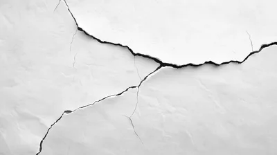 Large Deep Crack In White Plaster Wall