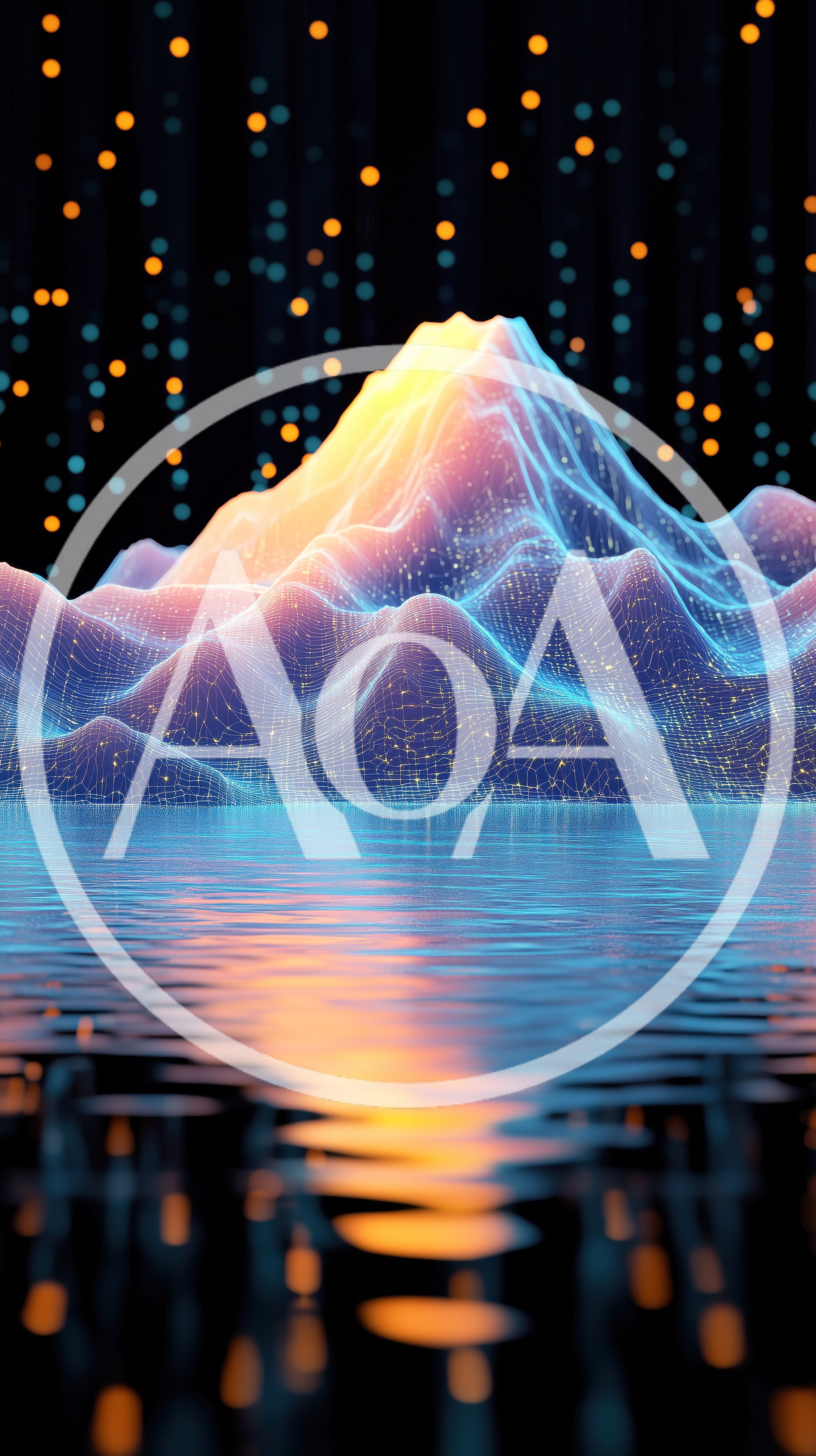 Digital Wireframe Mountain Landscape With Glowing Reflections