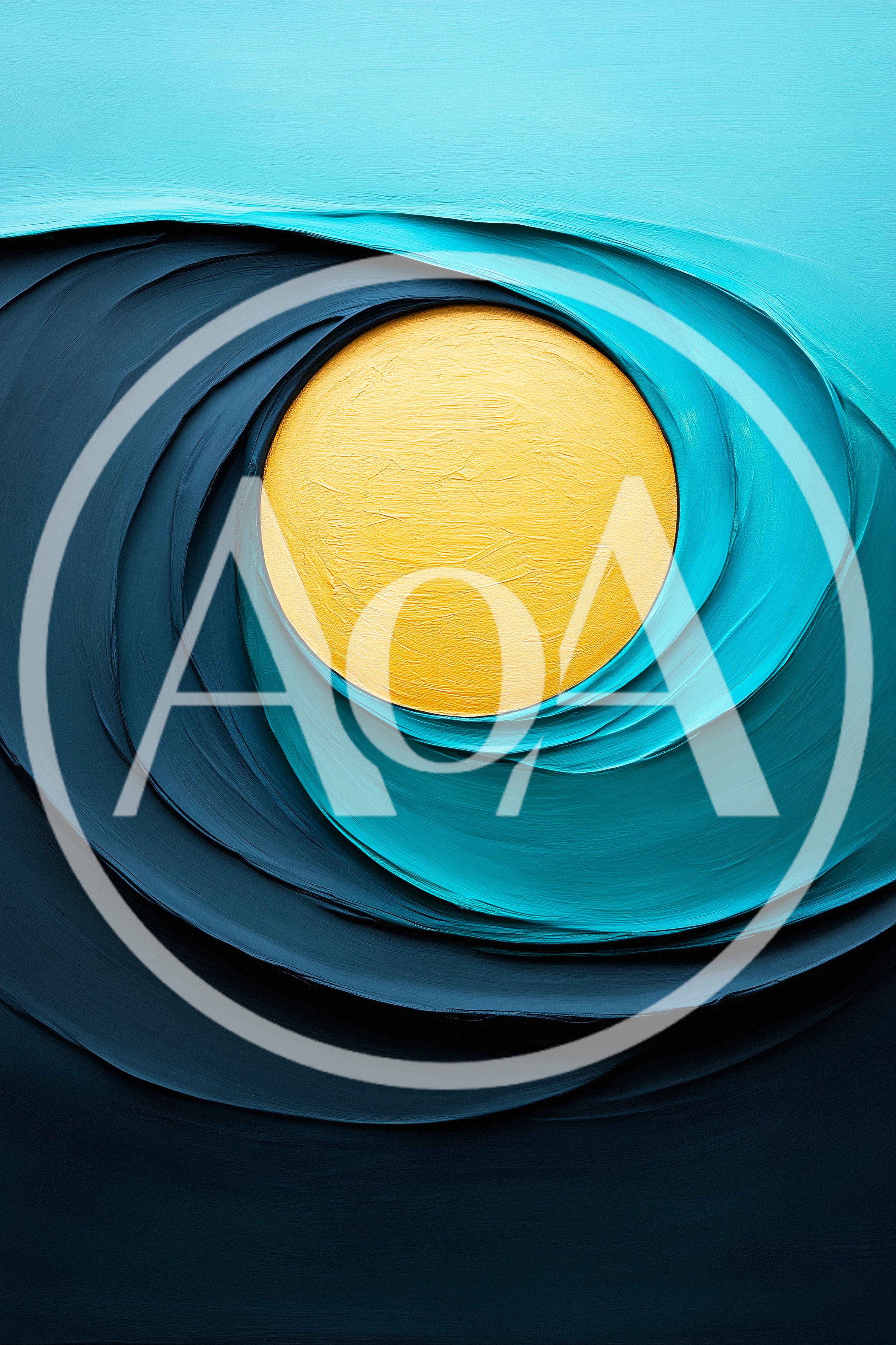 Abstract Oil Painting Of A Golden Sun In Waves