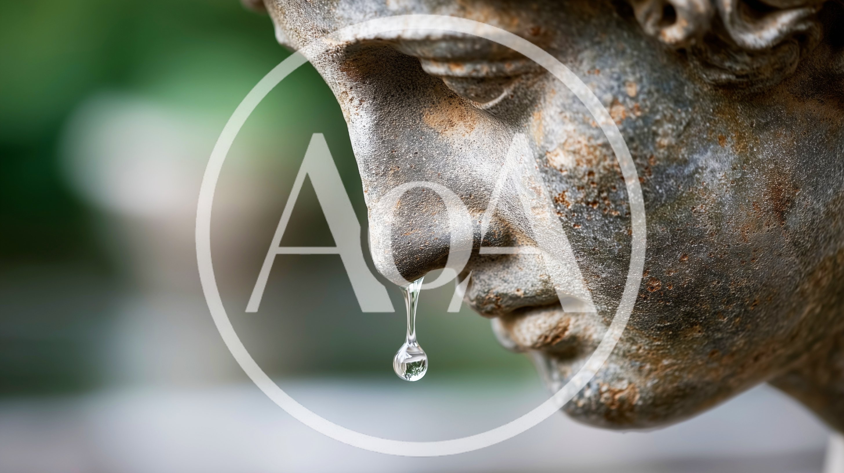 Water Droplet Falling From Stone Statue Nose