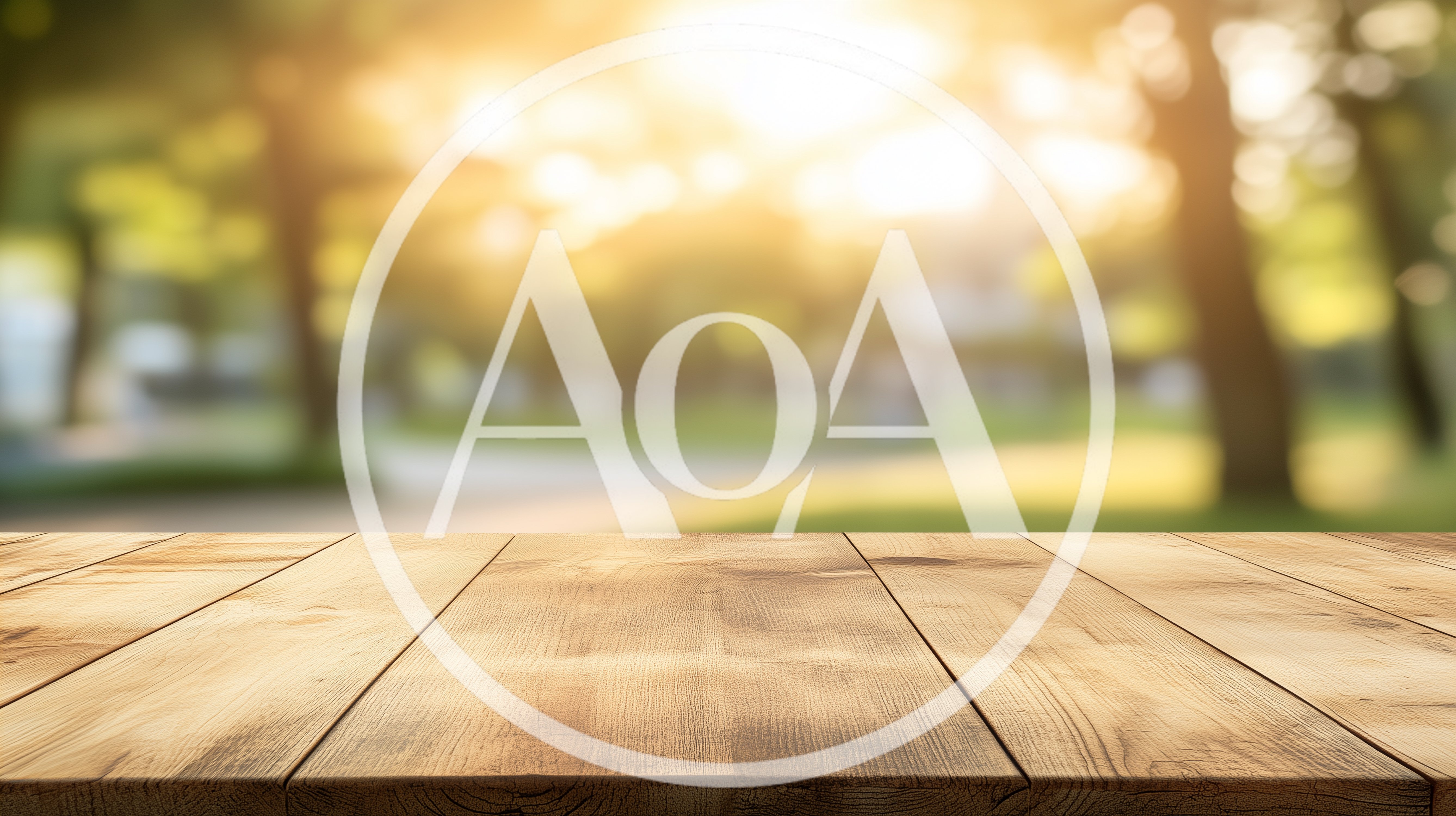 Empty Wooden Table Surface With Blurred Park Background