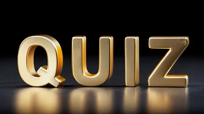 Golden 3D Quiz Text On Reflective Surface