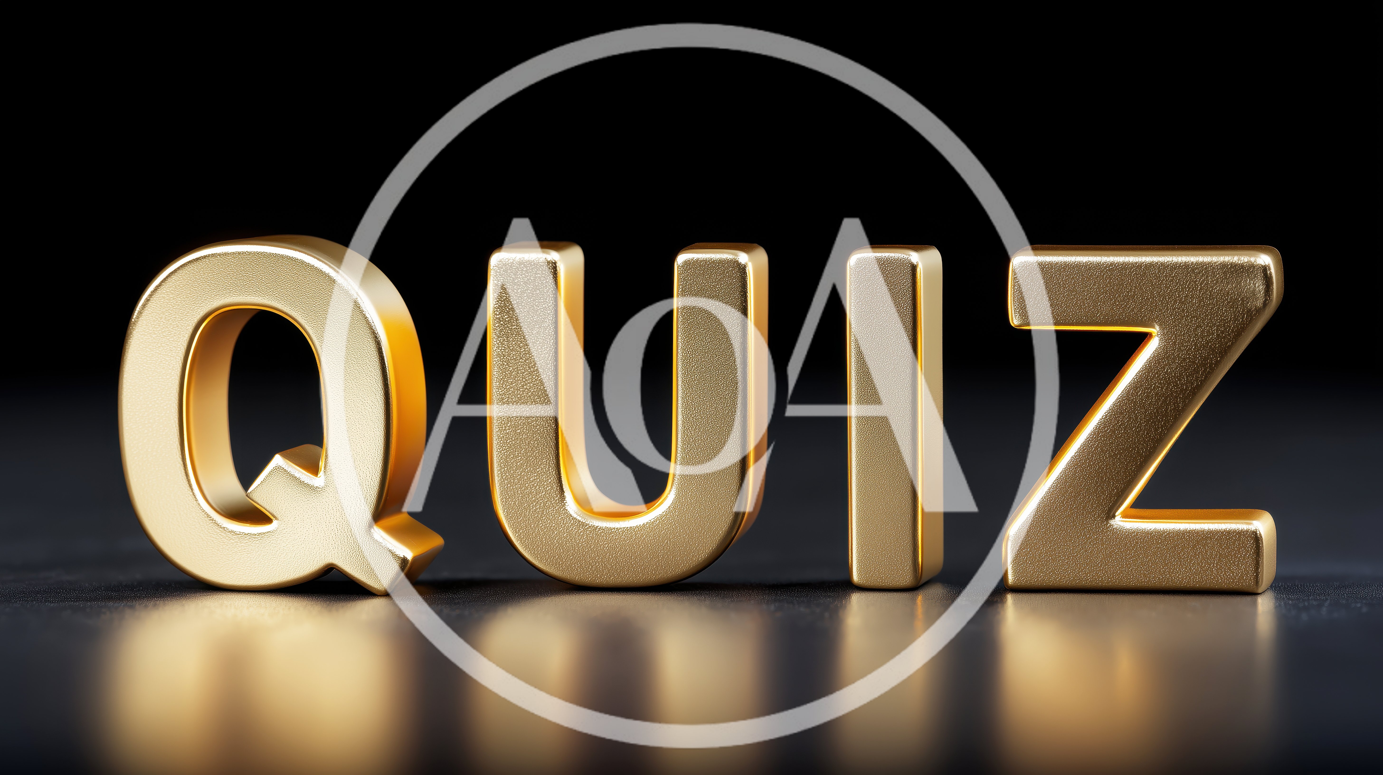 Golden 3D Quiz Text On Reflective Surface