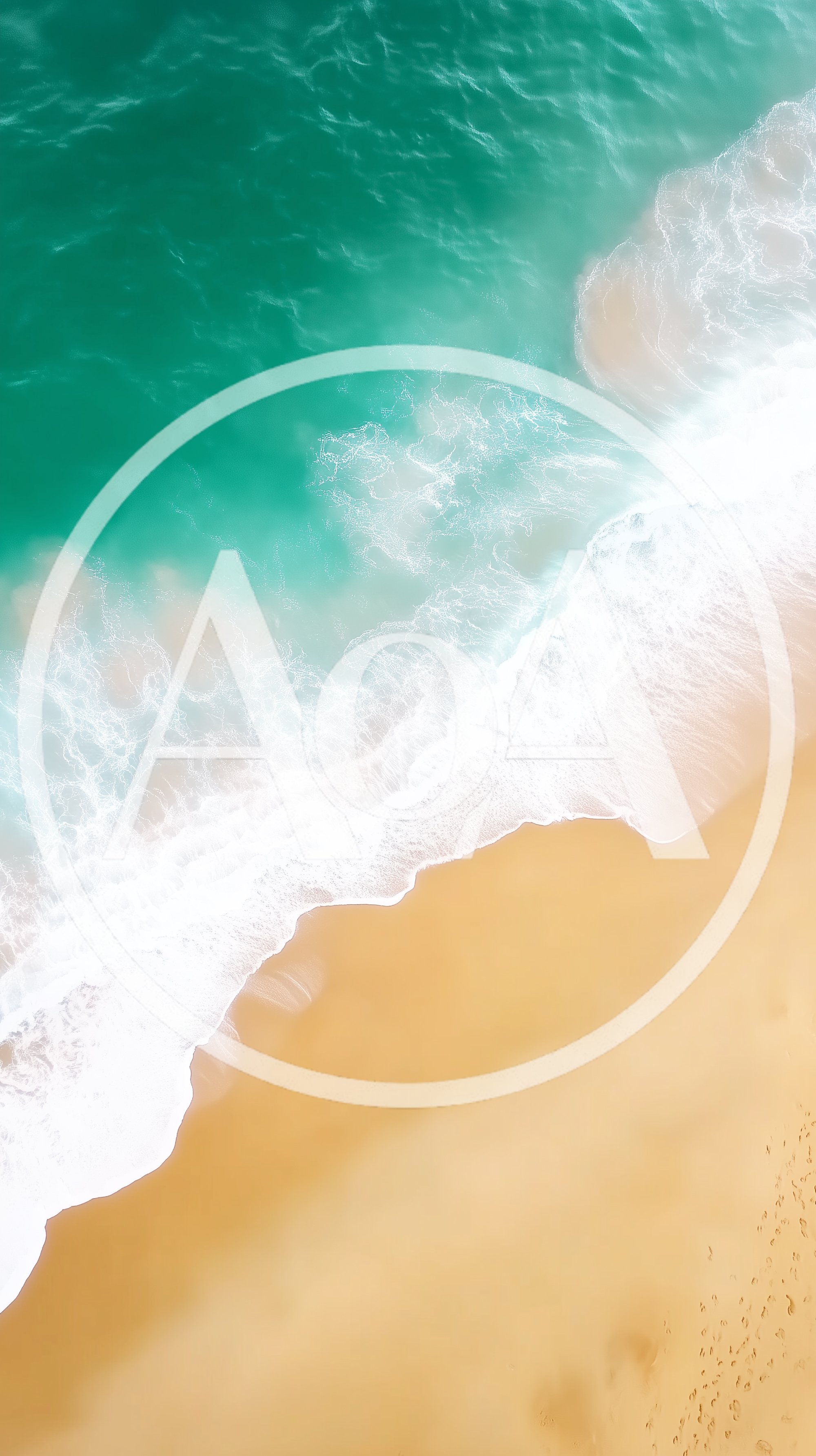 Aerial View Of Turquoise Ocean Waves Hitting Sandy Beach
