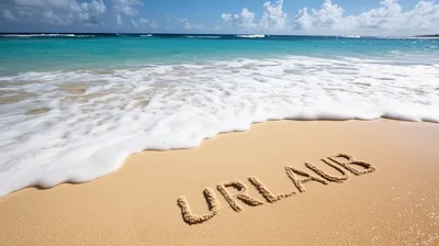 Urlaub Word Written In Sand On Tropical Beach