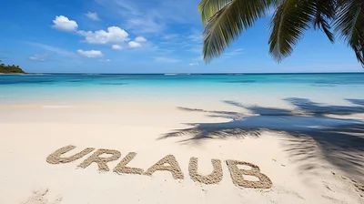 Urlaub Written In Sand On Tropical Beach