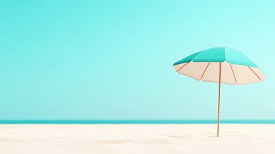 Turquoise Beach Umbrella On Sandy Shore