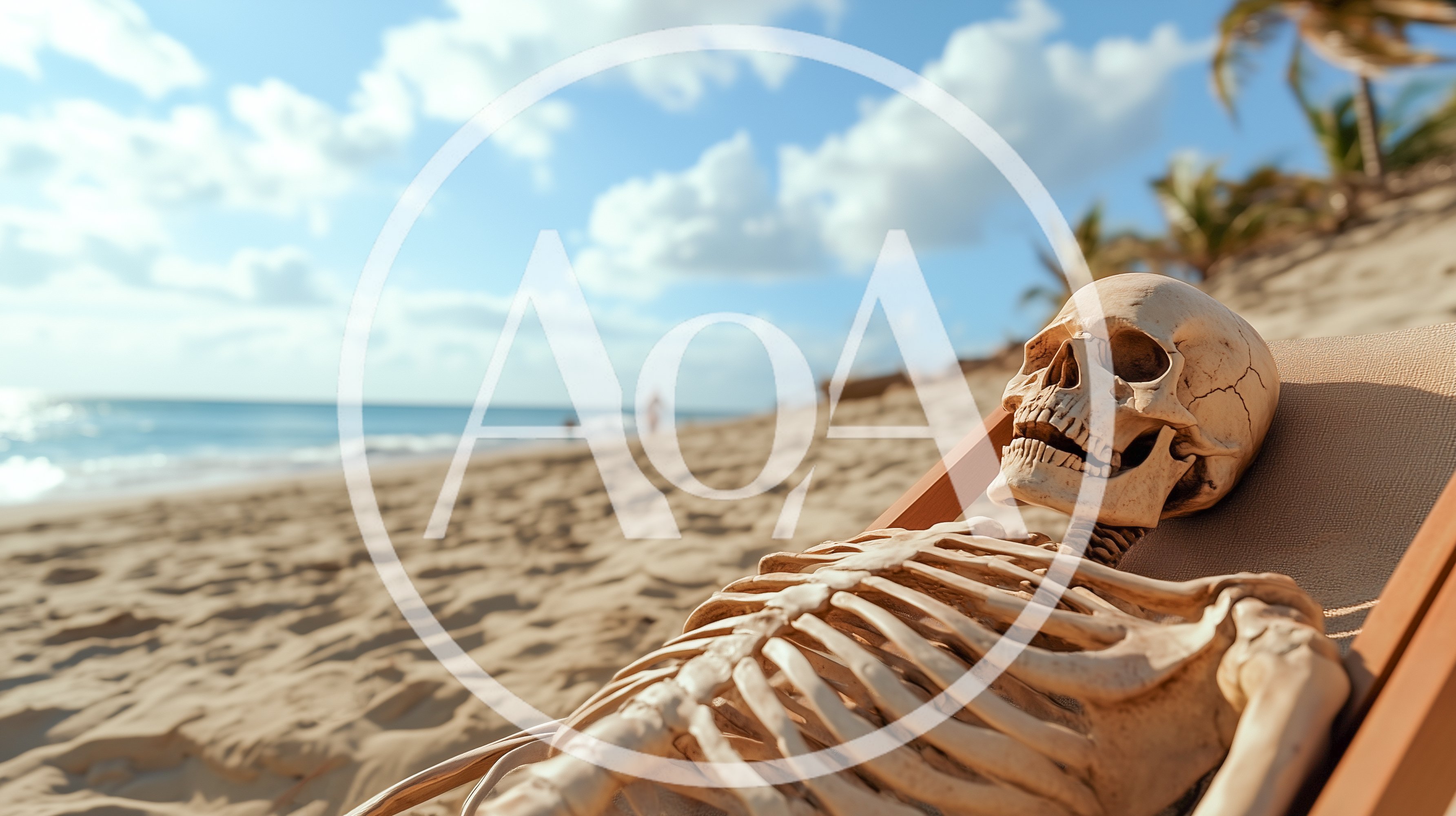 Human Skeleton Relaxing On A Beach Chair