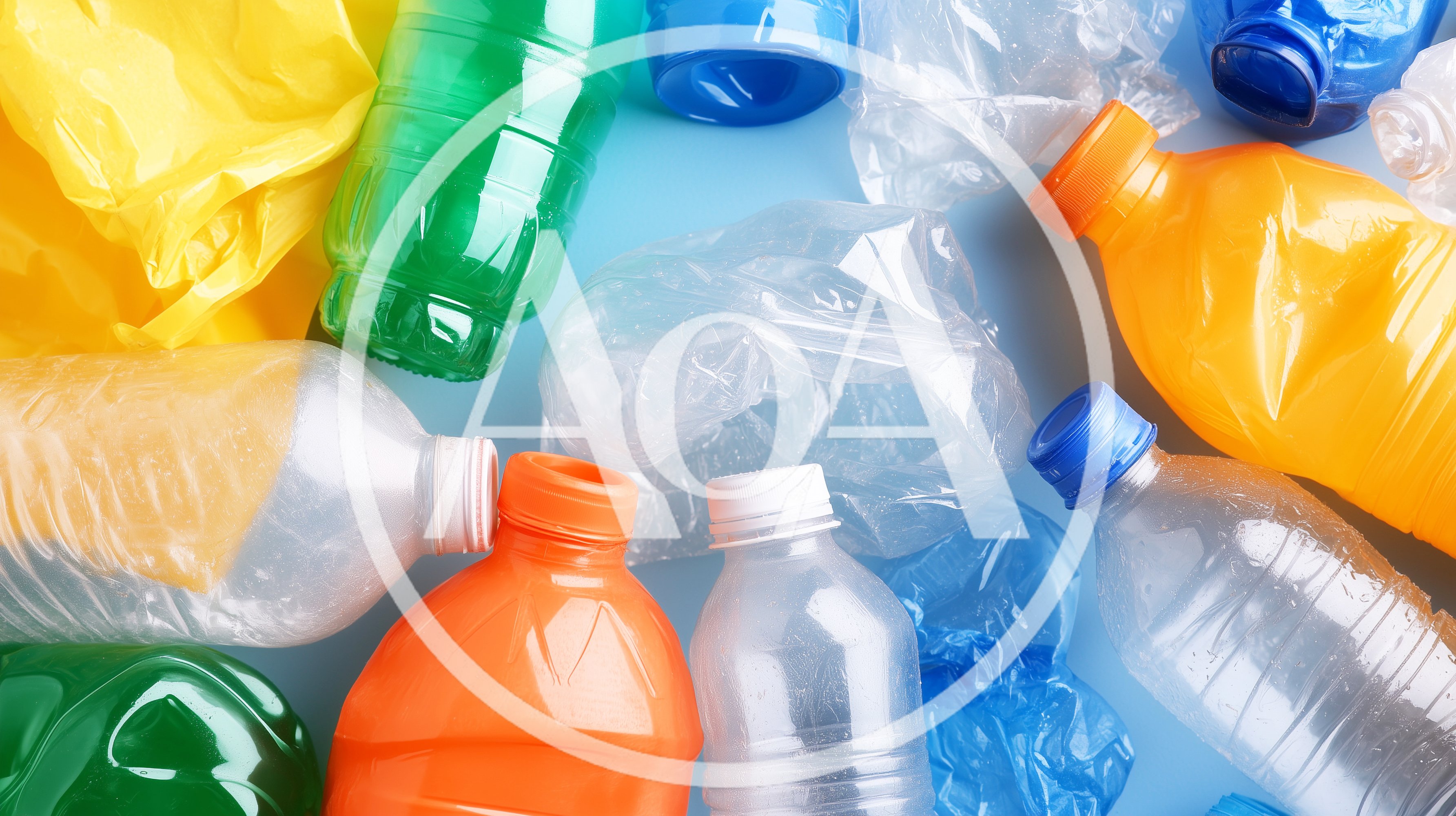 Assorted Plastic Bottles and Waste on Blue Background