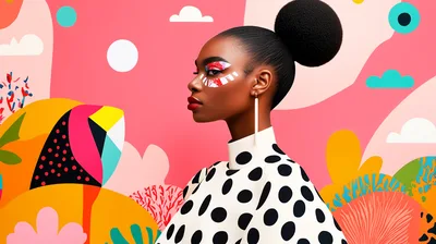 Portrait of a Woman with Artistic Makeup and Polka Dot Outfit