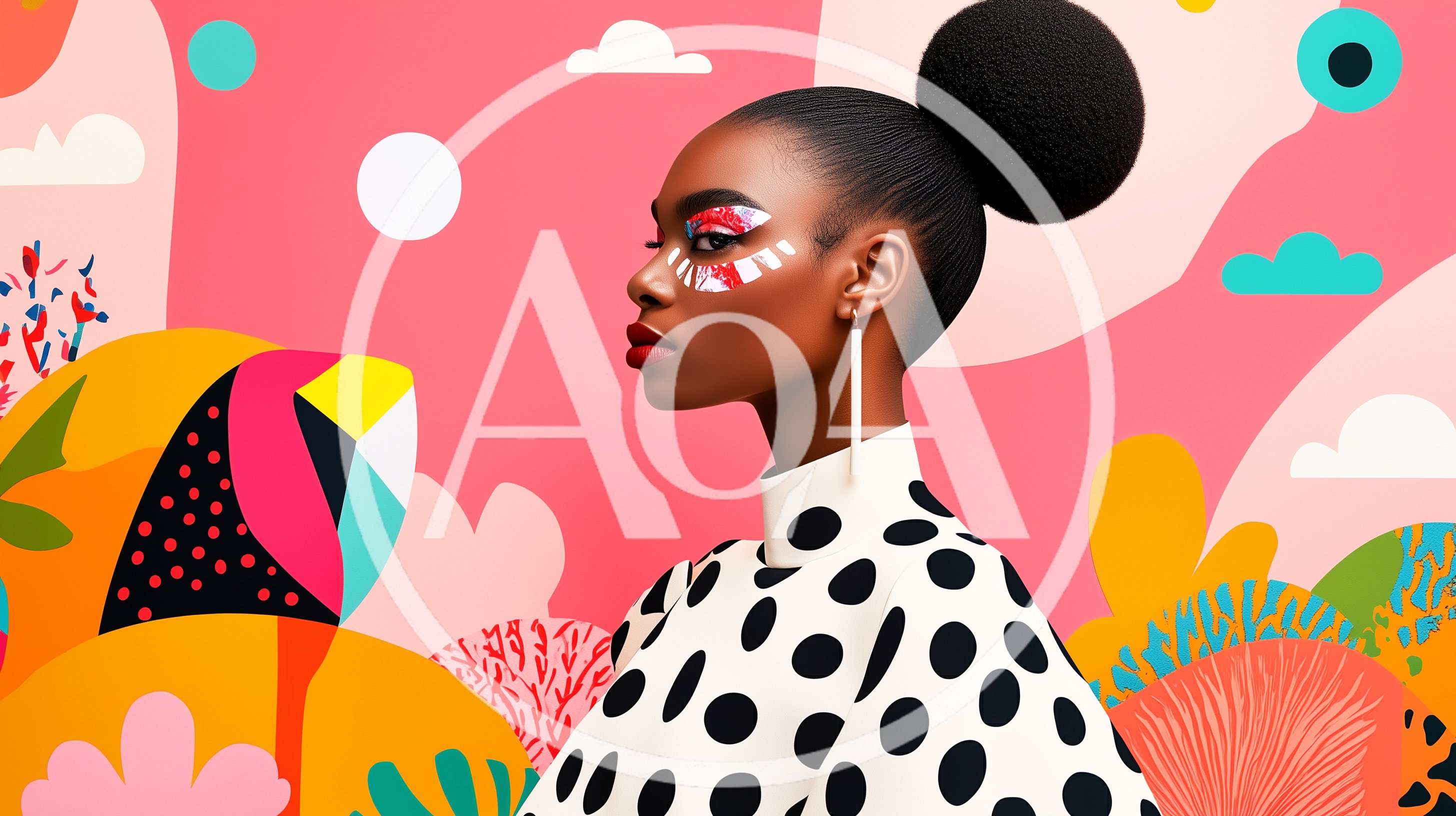 Portrait of a Woman with Artistic Makeup and Polka Dot Outfit