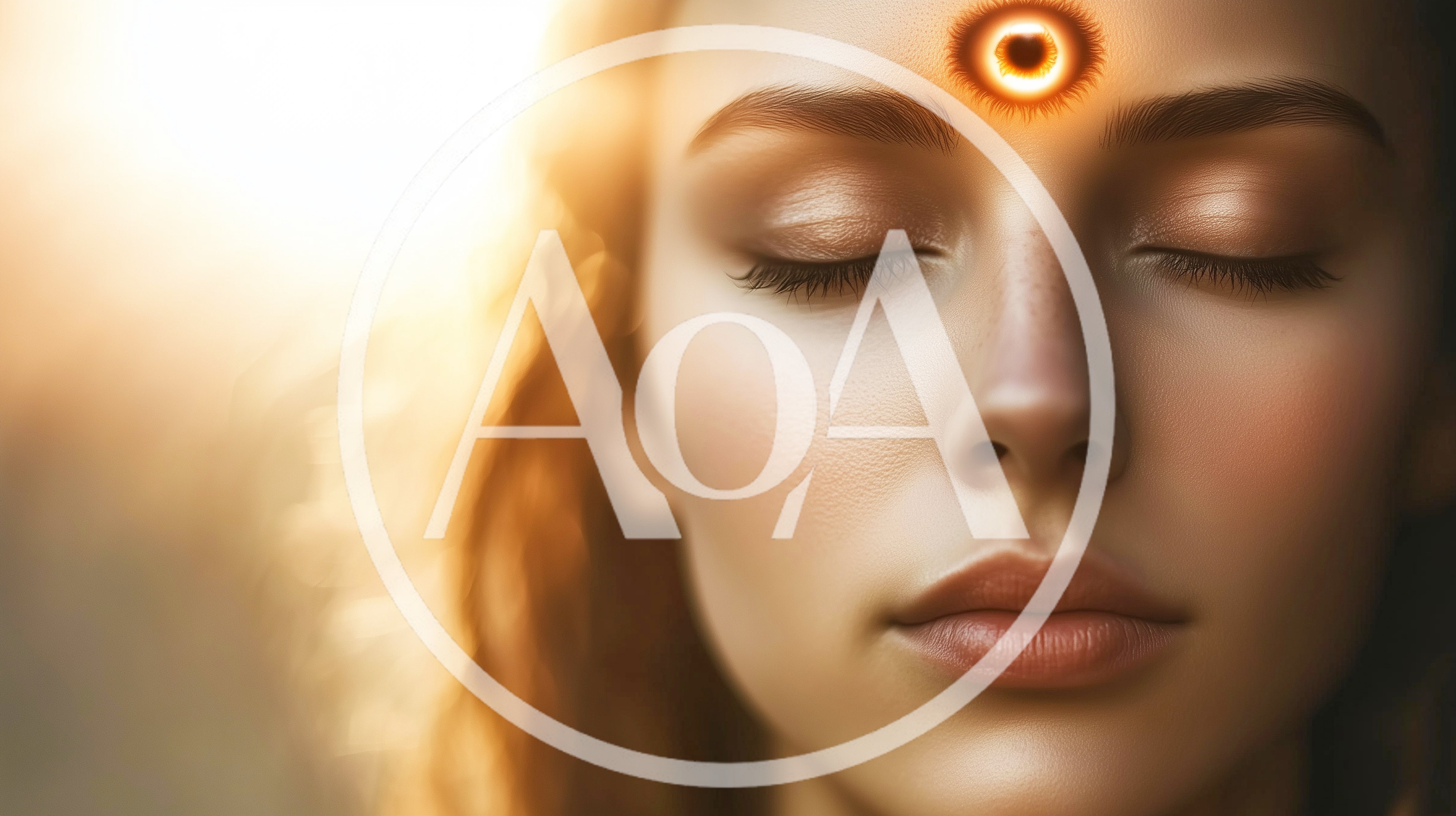 Woman Meditating With Glowing Third Eye Symbol