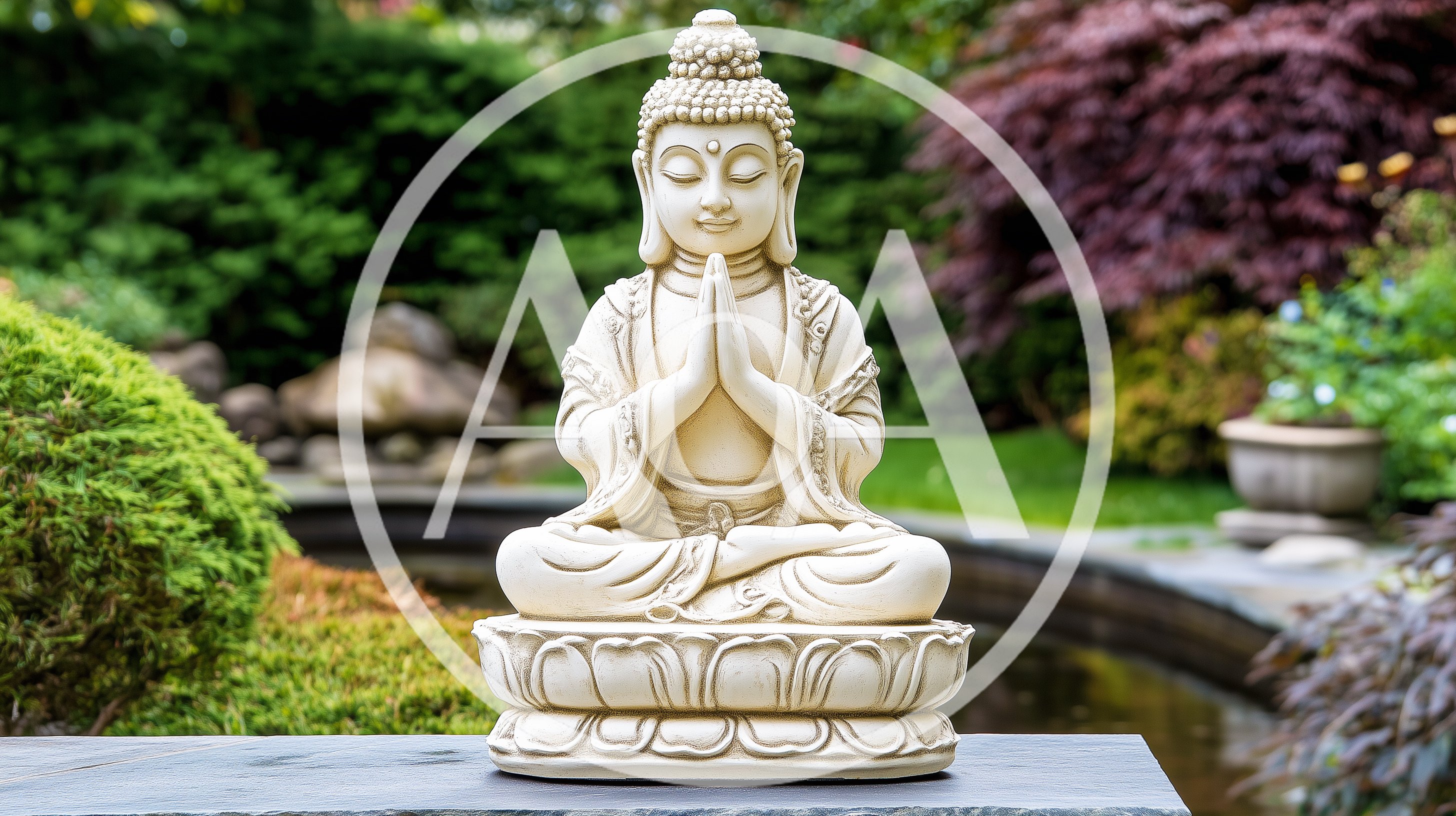 White Buddha Statue Sitting In Prayerful Meditation